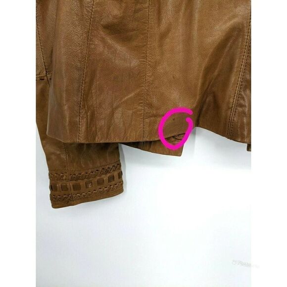 Anthropologie June Genuine Leather Jacket Medium Tan Silk Lined - Picture 10 of 12